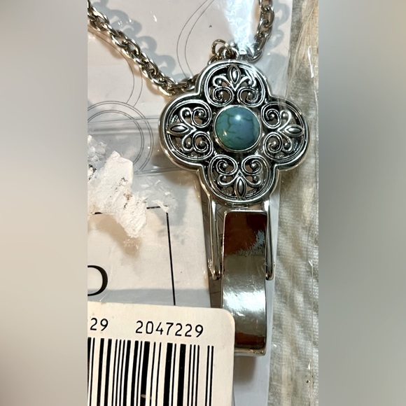 ID Tag Glasses Holder NWT Silver Tone Mosaic Turquoise 30” Chain Boho - Picture 5 of 10